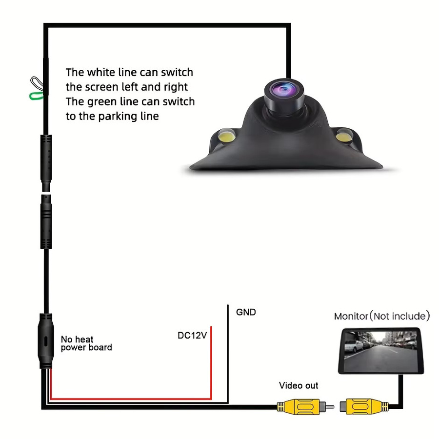 QueenDer 360 Grad rotierende Auto-Multifunktionskamera in Schwarz mit Nachtsicht, 2 LEDs, CCD und Weitwinkelobjektiv für CVBS-Displays - Bild 6