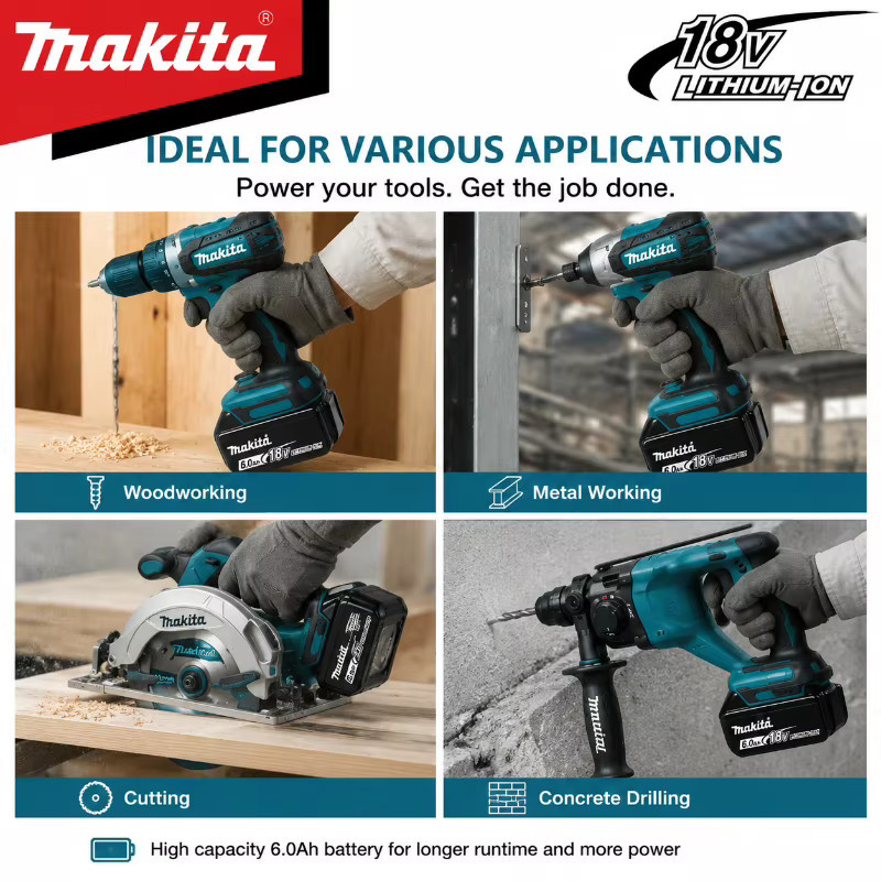 Original Makita 18V 6,0Ah Lithium-Ionen-Akku BL1860B in Schwarz für Makita LXT Akku-Werkzeuge - Bild 4
