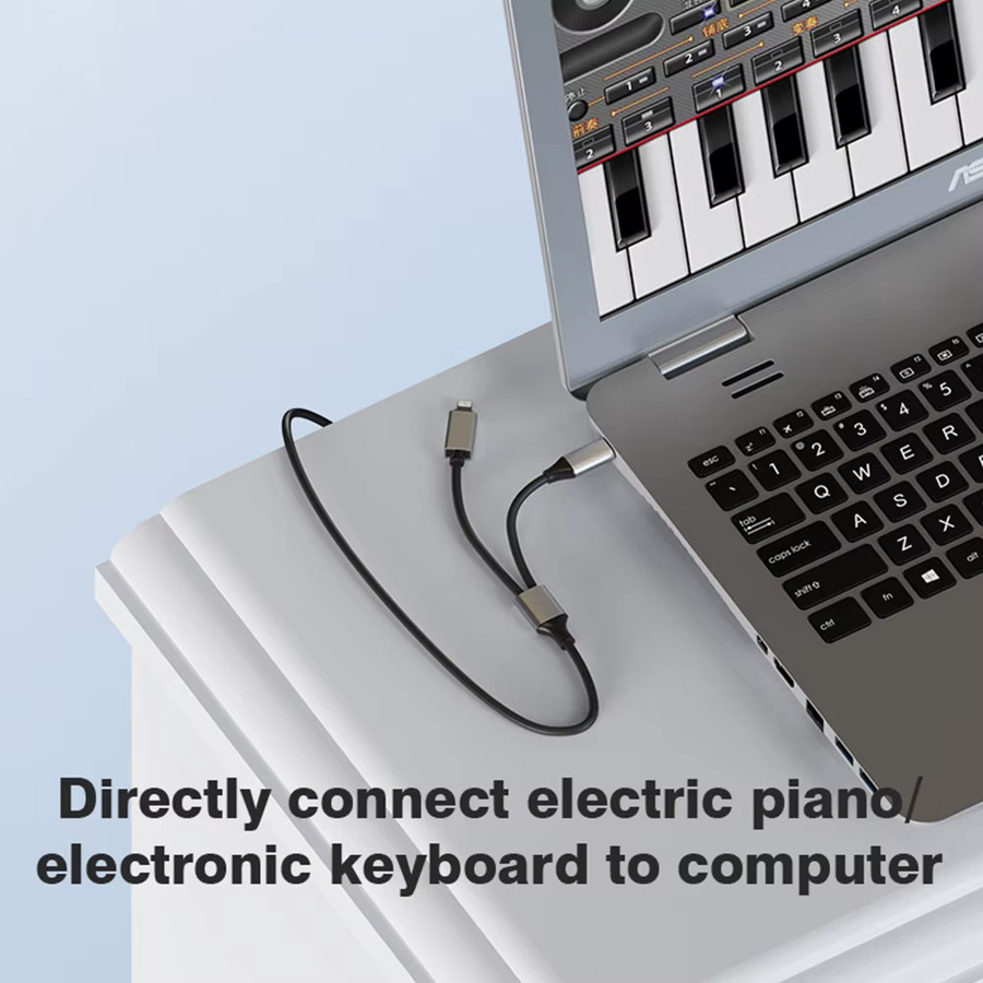 Byscoon Lightning auf USB-B 2.0 MIDI Kabel in Schwarz für MacBook Pro und Digitalpiano wie Yamaha oder Casio, geflochtenes Nylon - Bild 3