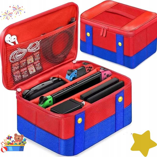 Stoßfeste Reise-Aufbewahrungstasche in Rot für Nintendo Switch OLED und Pro Controller - Bild 1