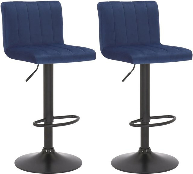 DELUKE 2er Set Barhocker NUBEL in Blau, höhenverstellbare Barstühle aus Samt mit Lehne und Drehsitz, B/T/H: 41 x 49 x 87 cm - Bild 1