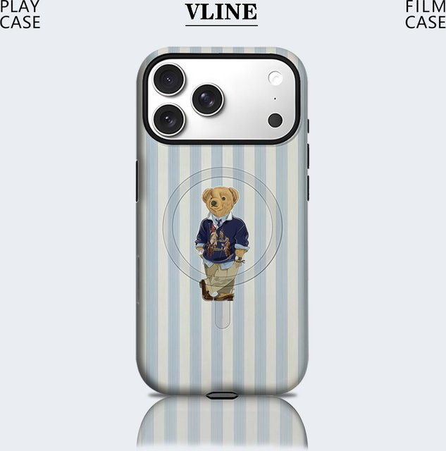 Potdemiel Handyhülle mit Streifen-Bären-Design für iPhone 17 16 15 14 13 Pro Max Plus, magnetisch, Multicolor, robuste Doppel- und Einzelschicht-Schutzhülle - Bild 1