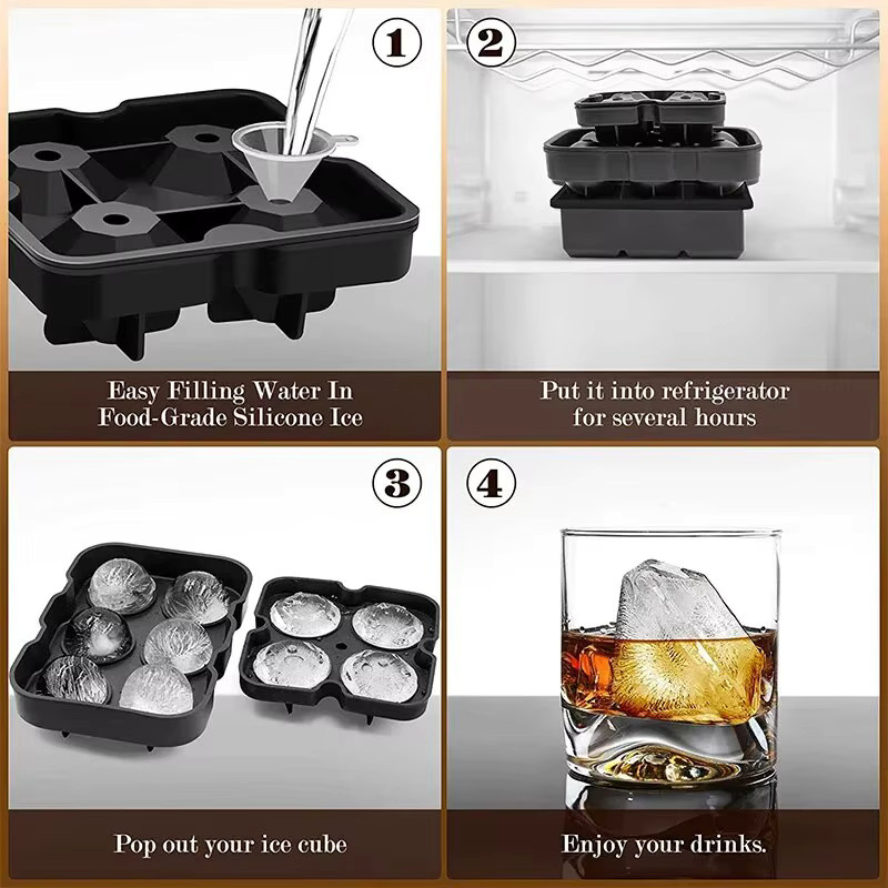 Eiswürfelform aus Silikon mit Deckel in Schwarz für Whisky und Eiswürfel-Bälle - Bild 3