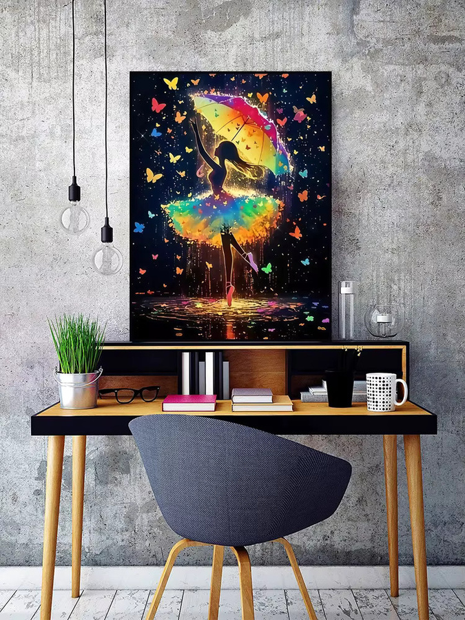 EverShine Diamond Painting Set Ballerina-Mädchen mit Regenschirm und Schmetterling, bunte Mosaik-Stickerei, B/H: 20 x 30 cm, Multicolor - Bild 4