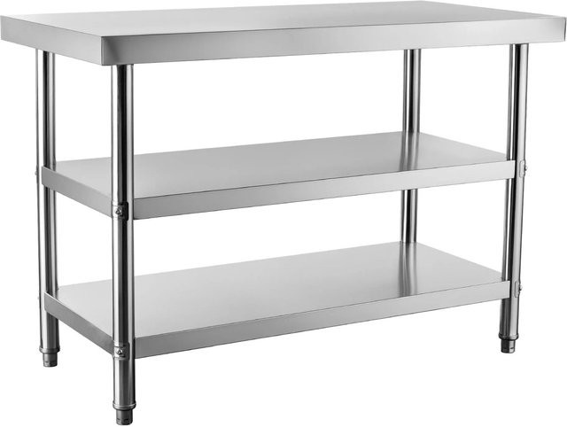Wiltec Edelstahl Arbeitstisch mit 2 Ablagen in Silber, B/T/H: 120 x 60 x 85 cm - Bild 1