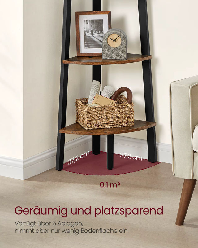 VASAGLE Eckregal im Industrie-Design mit 5 Ablagen und Metallrahmen für dein Wohnzimmer oder Home Office - Bild 3