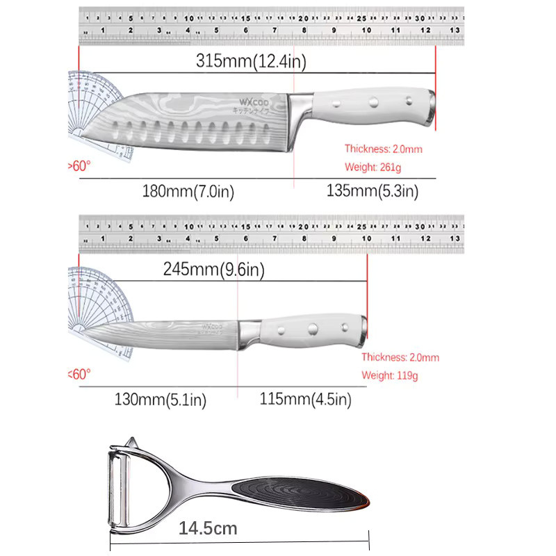 WXCOO Santoku-Küchenmesser aus Edelstahl mit Damaskus-Muster in Silber - Bild 5