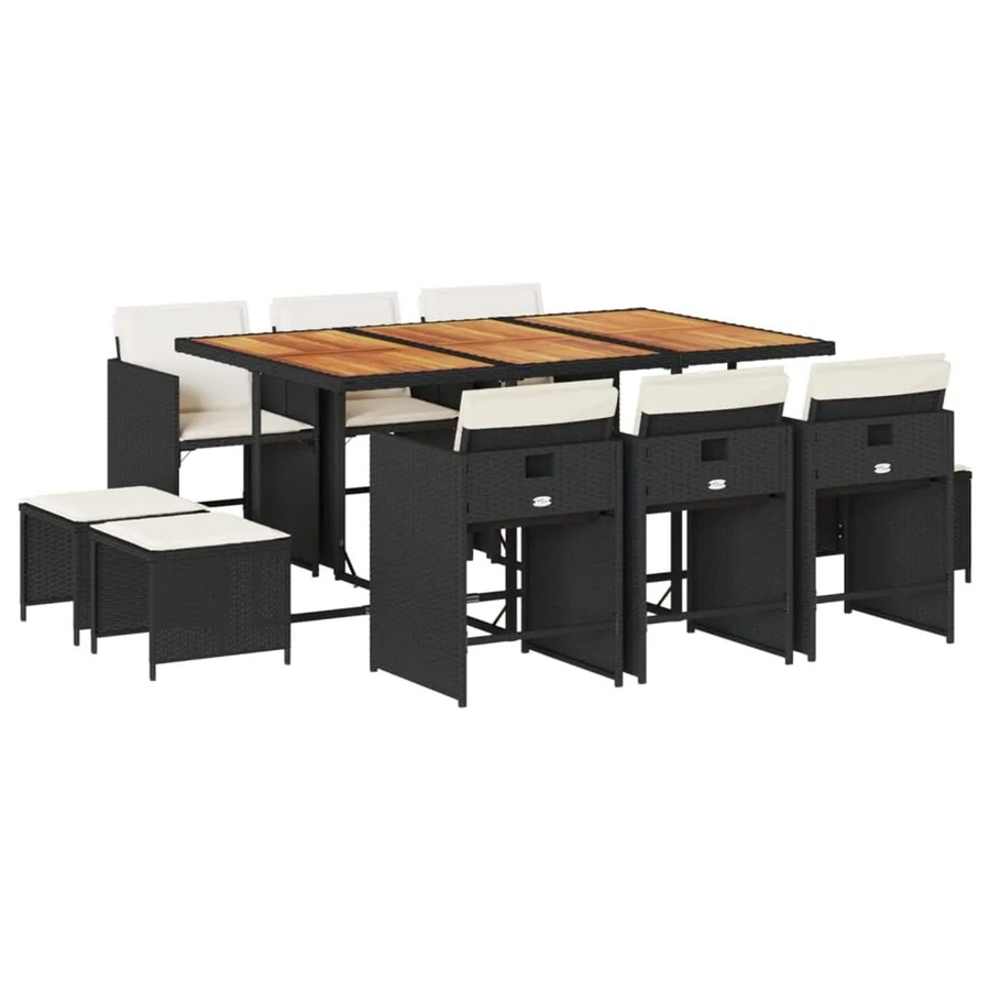 vidaXL 11-tlg. Garten-Essgruppe aus PE-Rattan und Akazienholz mit Kissen, Schwarz/Braun - Bild 2