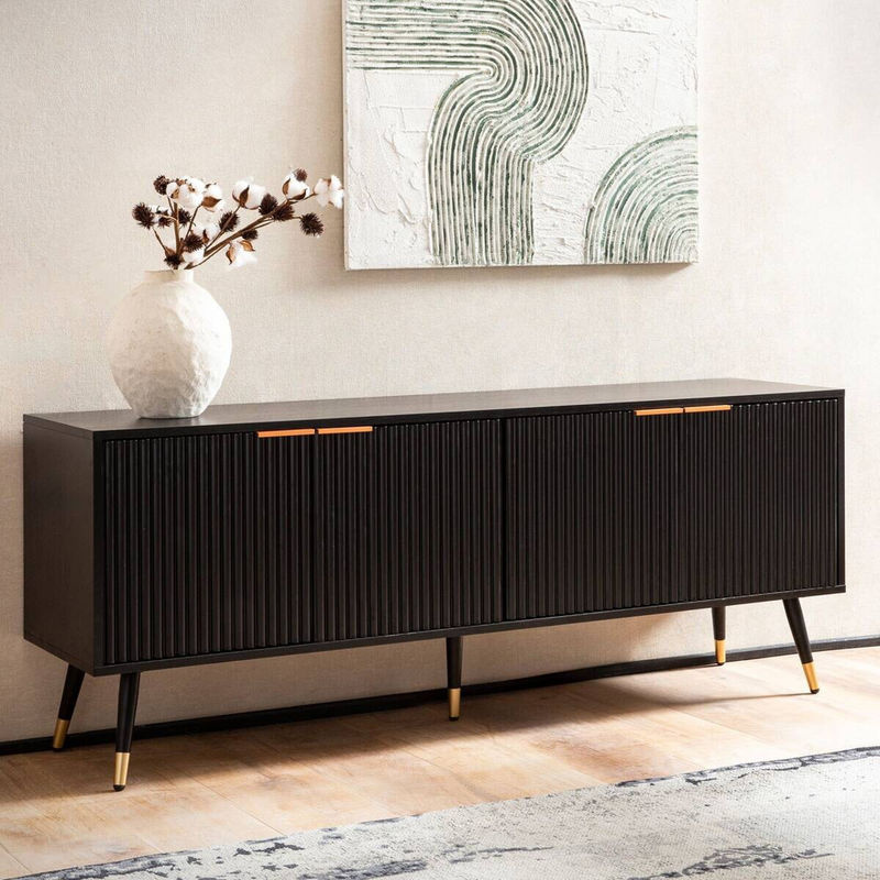 Modernes Lowboard in Schwarz und Gold aus Holz und Metall, B/H/T: 150 x 60 x 39 cm - Bild 2