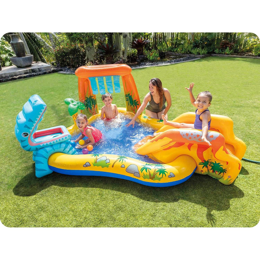 Intex Aufblasbarer Dinosaurier Spielplatz mit Rutsche und Sprühfunktion, Mehrfarbig, B/T/H: 249 x 191 x 109 cm - Bild 2