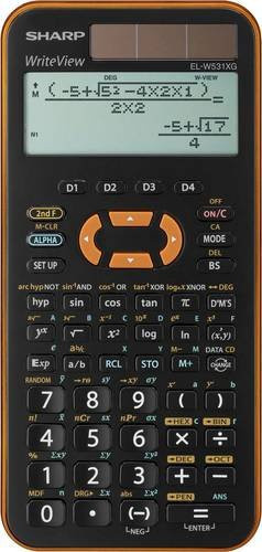 Sharp EL-W531 XG Schulrechner in Orange und Schwarz, solar- und batteriebetrieben, B x H x T: 161,5 x 79,6 x 15,5 mm - Bild 1