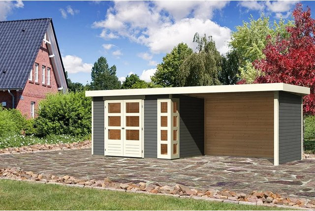 Karibu Holz-Gartenhaus Sölve mit Flachdach in Terragrau, B: 298 cm, T: 213 cm, H: 211 cm - Bild 1
