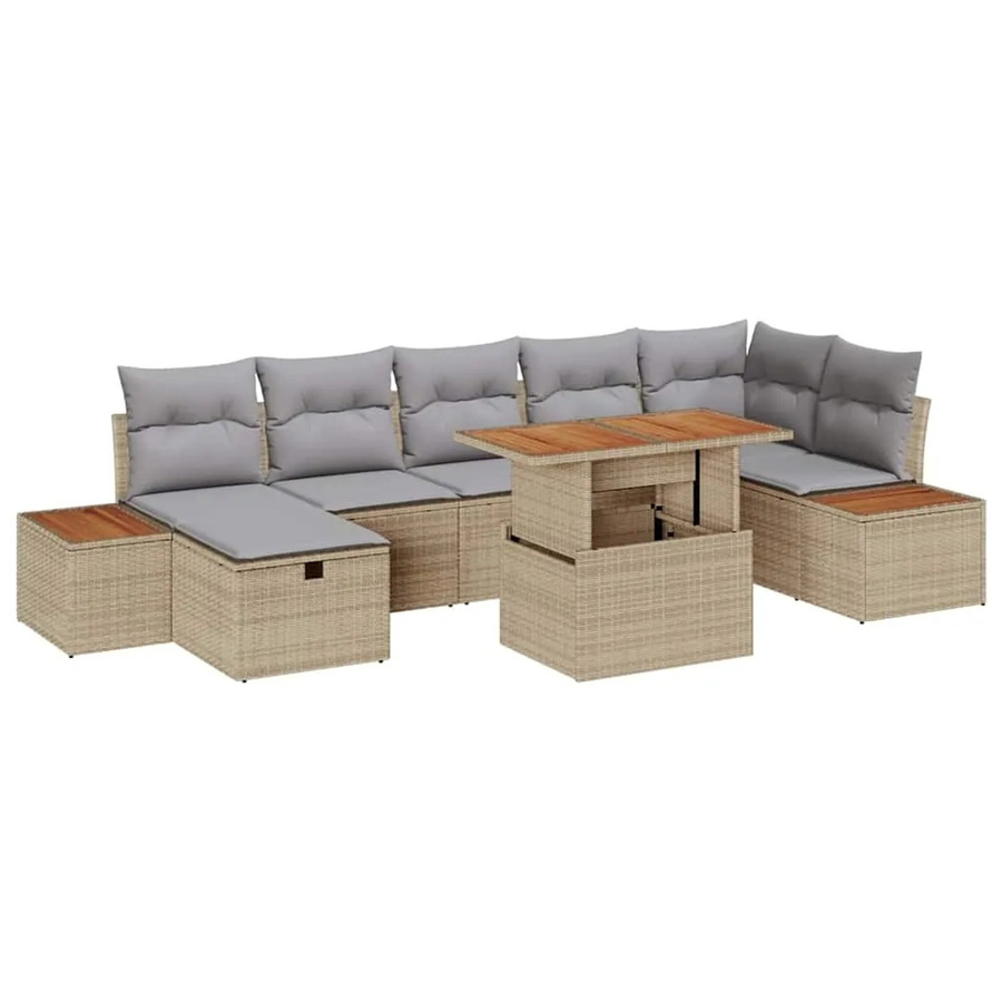 vidaXL Garten-Sofa-Set aus Poly-Rattan in Beige, 8-teilig und höhenverstellbar - Bild 2