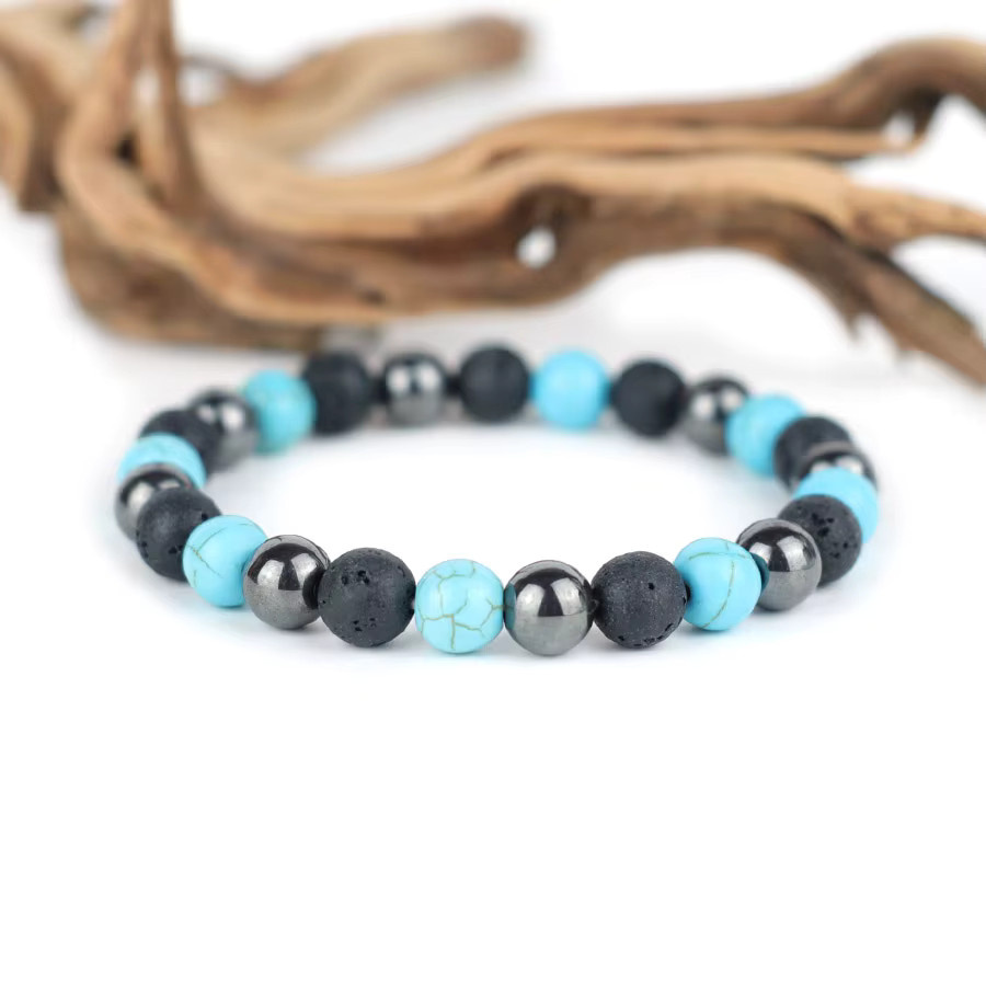 Noter Armband, Perlen, Howlith, Lava, Onyx, Hämatit, Herren - Bild 2