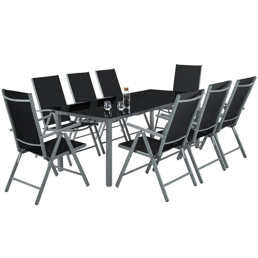 tectake Aluminium Sitzgruppe Pompeii für 8 Personen in Anthrazit mit Sicherheitsglas und pulverbeschichtetem Gestell B/T/H: 189 x 90 x 72,7 cm - Bild 3
