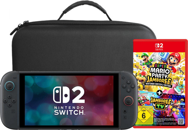 Nintendo Switch 2 Bundle mit Super Mario Party Jamboree und BlueBuilt Reisehülle in Blau und Schwarz - Bild 1