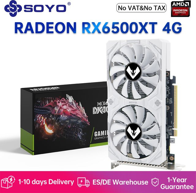 SOYO AMD Radeon RX 6500 XT Grafikkarte mit 4 GB GDDR6-Speicher in Weiß - Bild 1