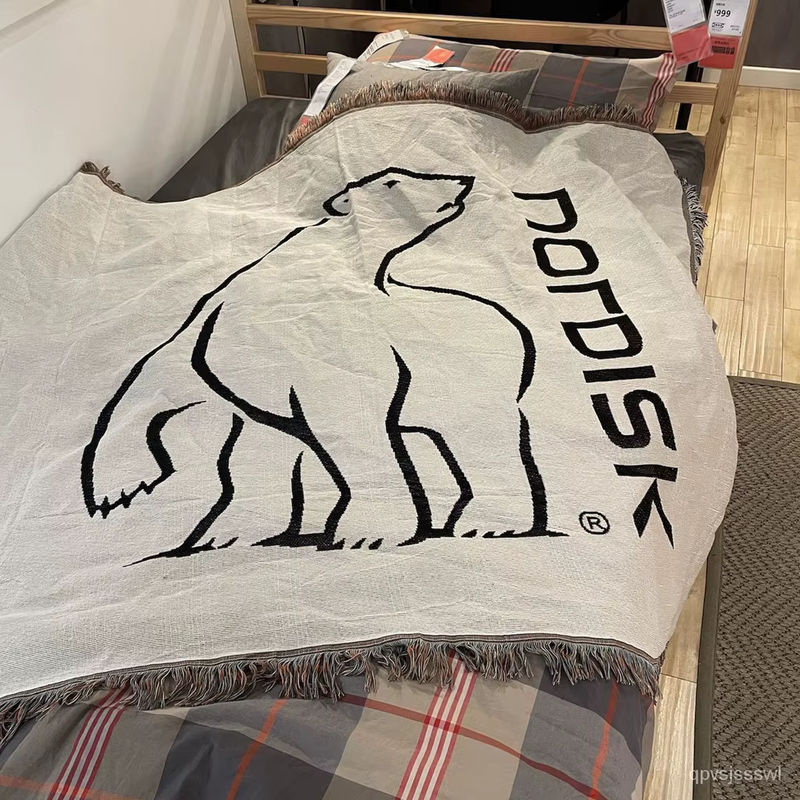 Nordisk Textildecke mit Weißem Bär und Quaste für Camping, Picknick oder als Home Dekoration, Farbe: Weiß, B/B/H: 160 x 130 x 1 cm - Bild 5