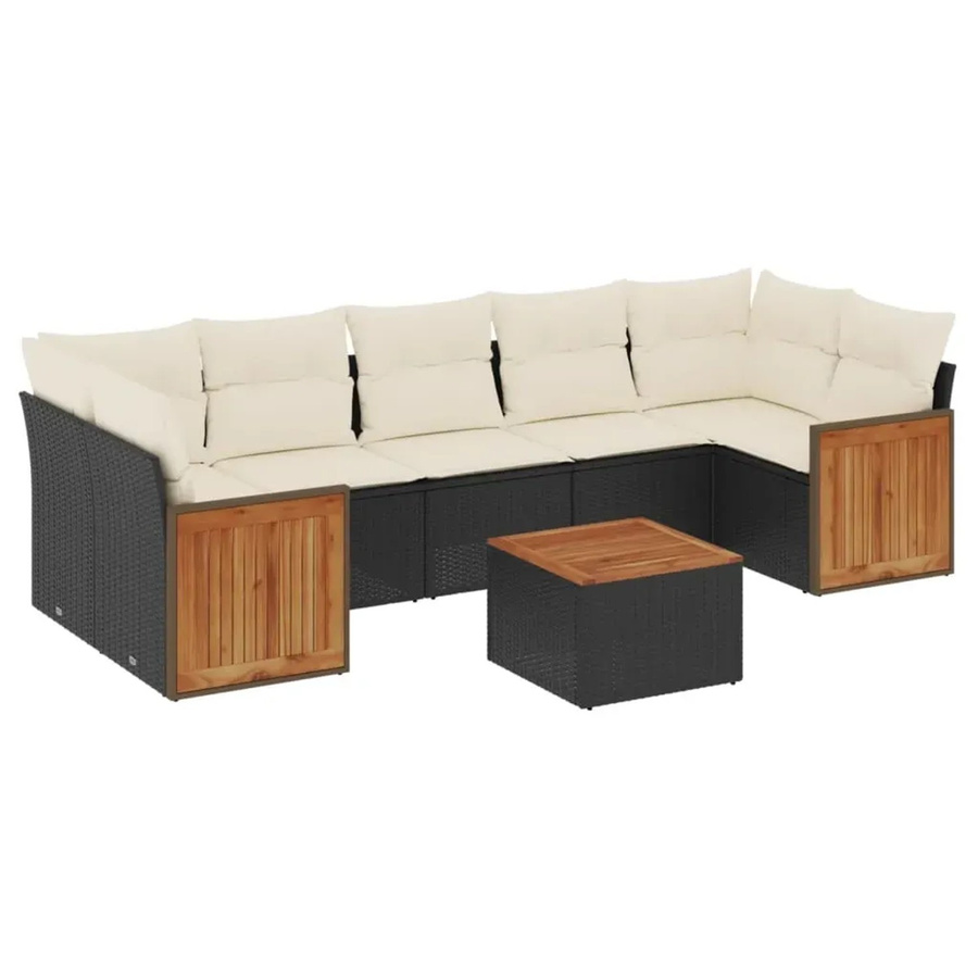 vidaXL 8-tlg. Garten-Sofagarnitur in L-Form aus Polyrattan mit Kissen und Couchtisch, Schwarz - Bild 2
