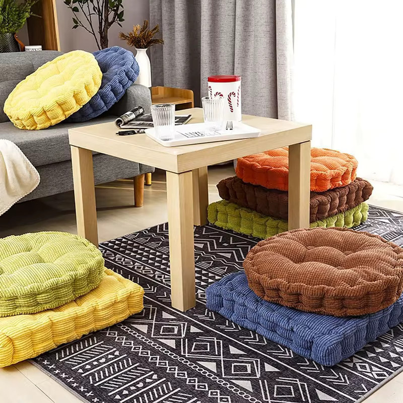 Inyahome Bodensitzkissen aus Corduroy, verdicktes Tatami-Meditationskissen für Wohnzimmer und Balkon, quadratisch, grün und gelb - Bild 2