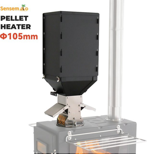 SENSEMAKE Tragbarer Schwerkraft-Pelletbrenner aus Edelstahl in Silber, 105 mm Pellet-Trichter-Aufsatz für Camping-Holzzelt-Öfen - Bild 1