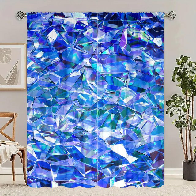 Yiran Furniture Vorhang Set mit Broken Glass Print, 2 Stück, Blau, Polyester, semi-transparent, B: 76,2 cm, H: 165,1 cm - Bild 1