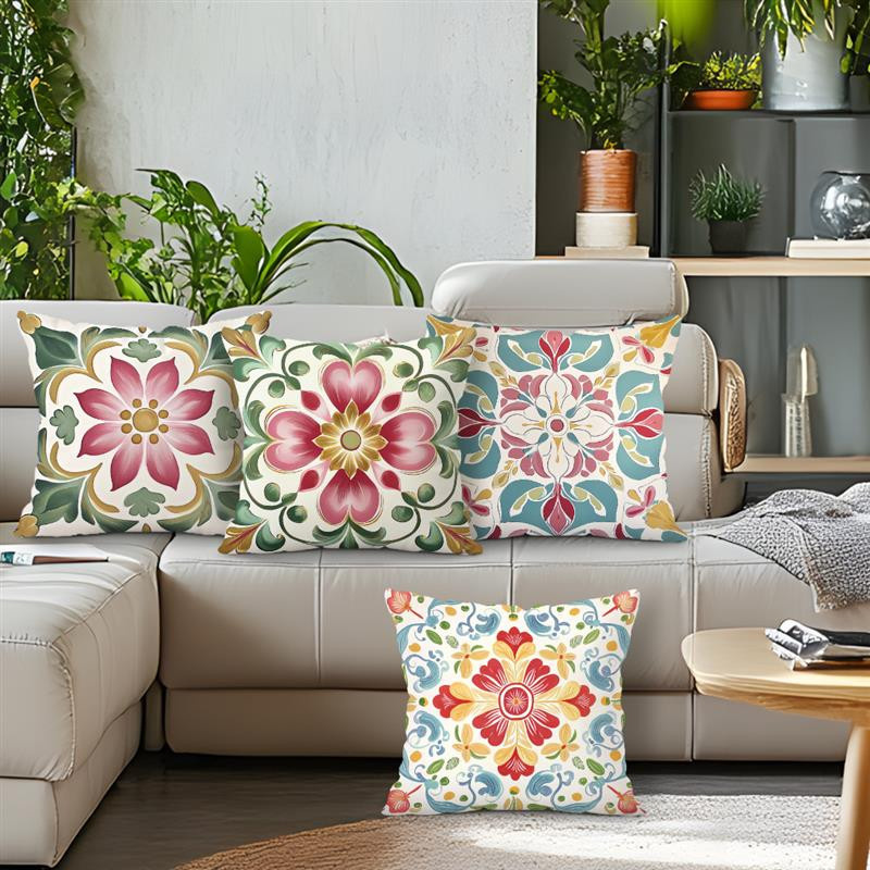 Bohemian Kissenbezug mit geometrischem Blumenmuster aus Polyester für dein Sofa und deine Heimdeko, B/B/H: 18 x 18 x 18 cm - Bild 4