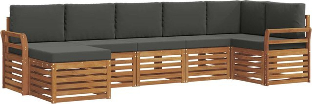 vidaXL Ecksofa Set 7-teilig aus Akazie Massivholz in Natur und Anthrazit im modernen minimalistischen Design - Bild 1