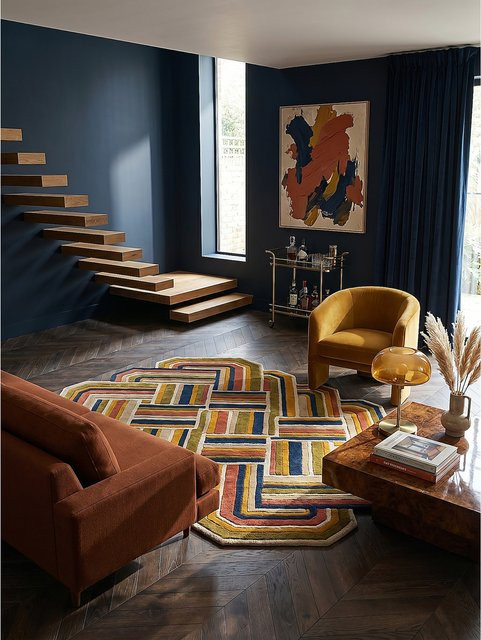 Wollteppich Kadima Design geometrisch in Orange und Multicolour, B/T: 140 x 200 cm - Bild 1