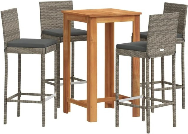 vidaXL 5-tlg Gartenbar-Set Modell 2 in Grau aus Akazien-Massivholz und Poly Rattan - Bild 1