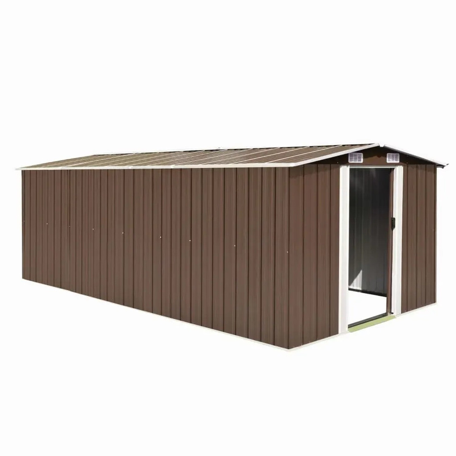 vidaXL Gerätehaus aus verzinktem Stahl in Braun mit zweiflügeligen Schiebetüren und Lüftungsschlitzen, B/T/H: 489 x 257 x 181 cm - Bild 2