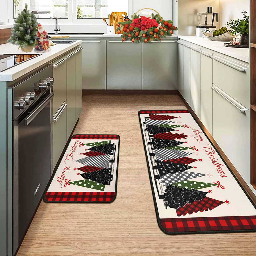VIKAMA 2-teiliges Weihnachts-Fußmatten-Set im Büffelkaro-Design, schwarz, schmutzabweisend und rutschfest - Bild 2