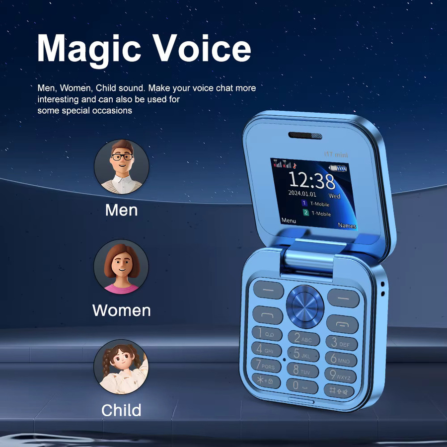 Servo i17 Mini Flip-Phone mit 6,5-Zoll-Bildschirm, 2G, Doppel-SIM und FM-Radio in Blau - Bild 2