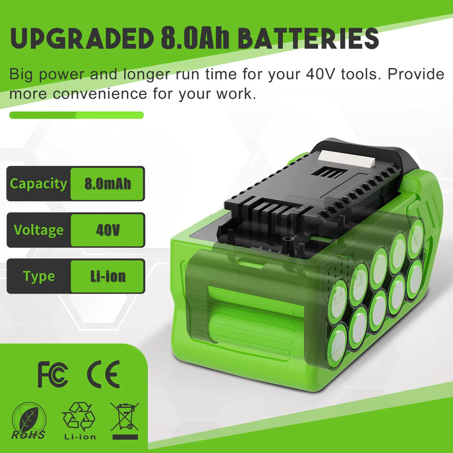 Greenworks 40 V 8000 mAh Akku für Elektrowerkzeuge 29462 29472 29282 - Bild 2