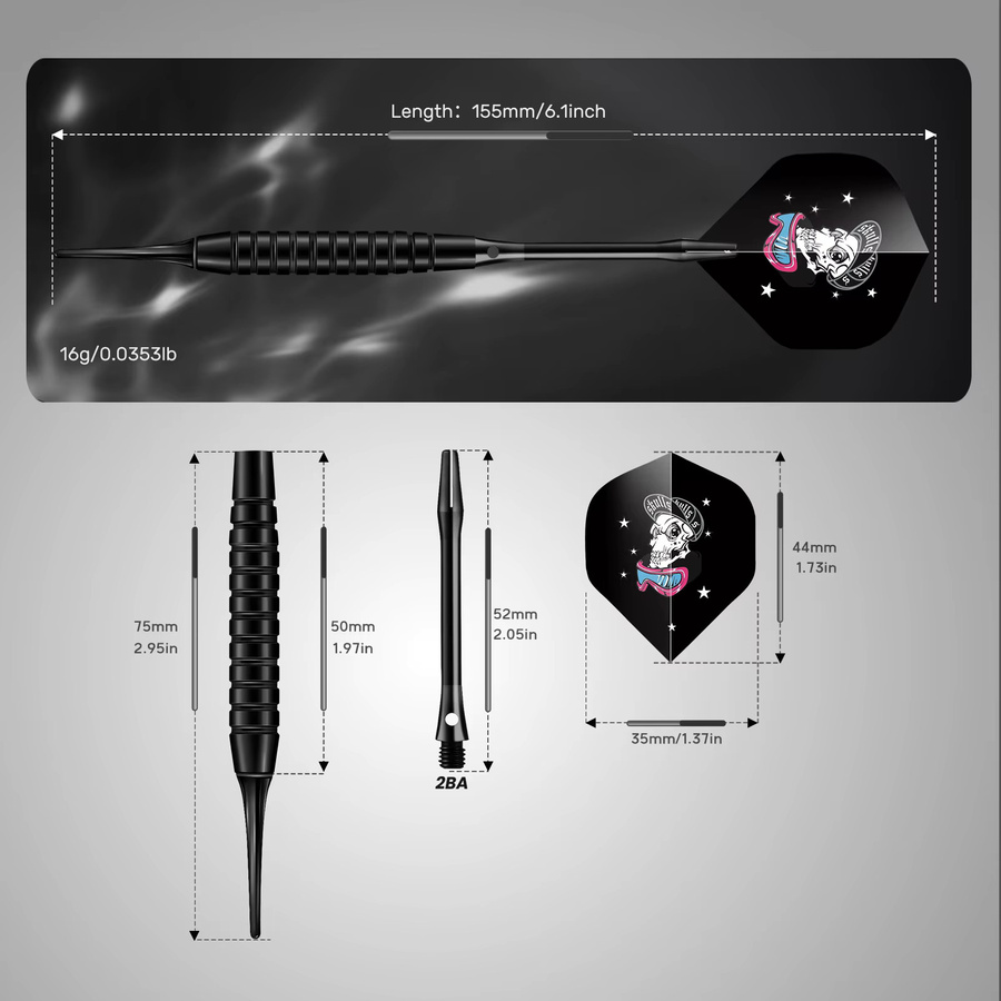 Huanqu Eisen-Dart-Set, 3-teiliges Set, mit Sicherheits-Dartspitzen, Haustier-Dartflügel und Ersatz-Dartschäfte, mit Aufbewahrungsbox - Bild 2