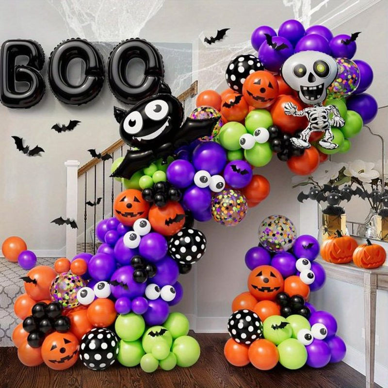 137-teiliges Halloween Ballon-Girlanden-Set mit Fledermaus und Skelett aus Aluminiumfolie in Multicolor für eine gruselige Party-Dekoration - Bild 1