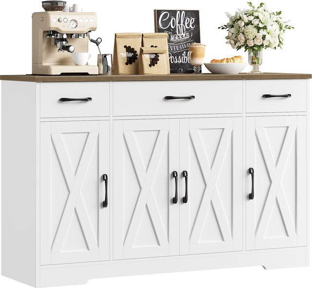 Getone Sideboard in Weiß mit 4 Scheunentüren und 3 Schubladen, Breite: 140 cm - Bild 1