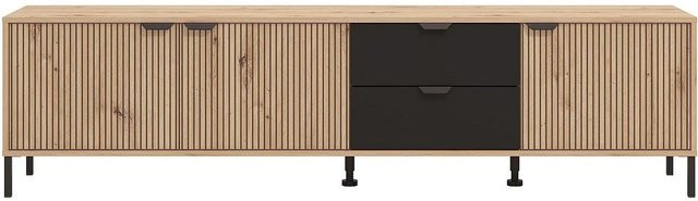 Vente-unique TV-Board Merela Modern in Schwarz und Naturfarben Hell, Breite: 208,2 cm - Bild 1