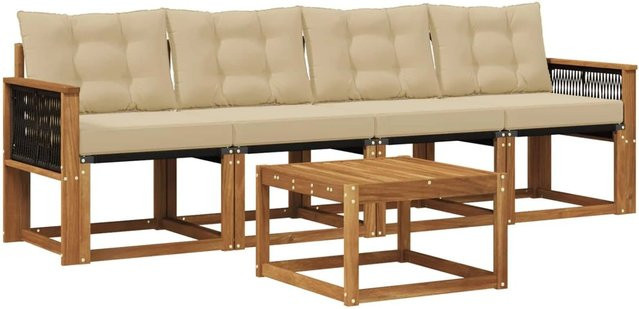 vidaXL Outdoor-Sofagarnitur aus Akazienholz mit 3-Sitzer-Sofa, Couchtisch und 5 Kissen in Beige und Natur - Bild 1
