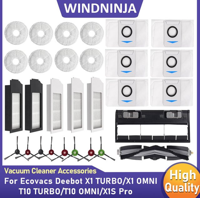 Ecovacs Deebot T10 TURBO/OMNI/X1 TURBO/OMNI/X1S PRO Ersatzteil-Set mit Wischtüchern, Staubbeuteln, Filtern, Haupt- und Seitenbürsten sowie Abdeckungen - Bild 1