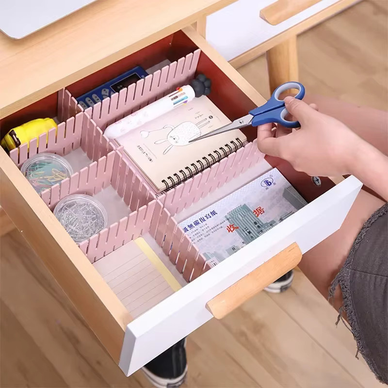 Verstellbarer Schubladenteiler-Organizer aus Kunststoff in Pink für Socken, Unterwäsche, Make-up und Küchenutensilien - Bild 2