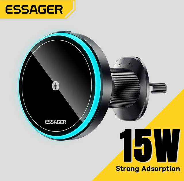 Essager RGB Magnetischer Autotelefonhalter mit 15W Qi Drahtlosem Ladegerät in Schwarz und Multicolour für iPhone und Samsung Smartphones - Bild 1