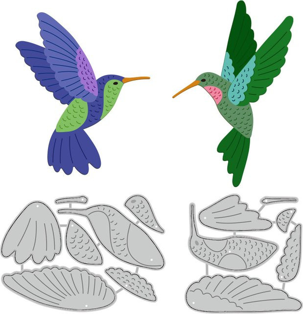 2 Stück geschichtete Kolibri-Stanzformen aus Kohlenstoffstahl für DIY-Karten und Papierprägungen - Bild 1