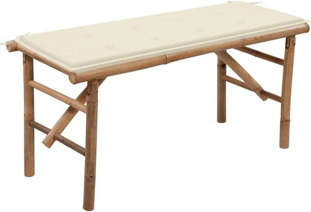 furnicato Klappbare Gartenbank aus Bambus mit beige Auflagen - Bild 1