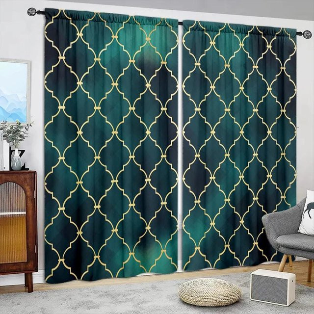 2er-Set Vorhang im marokkanischen Stil mit Grafikdruck, halbtransparent, Stangentasche, Breite: 75 cm, Höhe: 165 cm - Bild 1