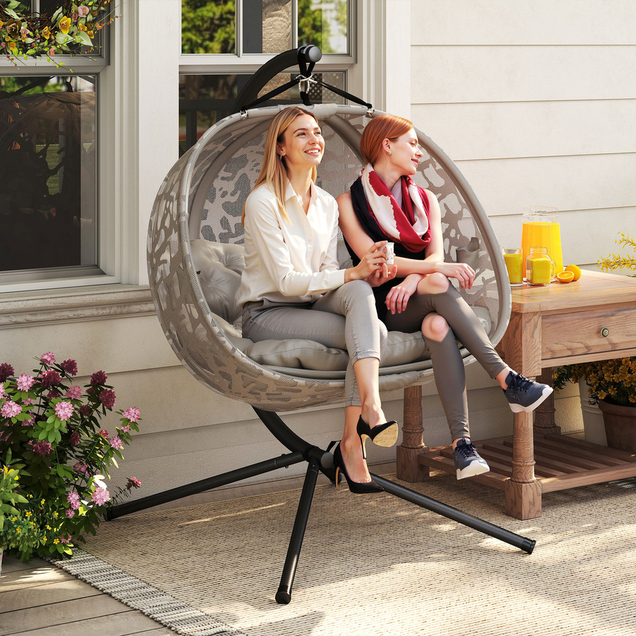 Outsunny Hängesessel 2 Sitzer mit Sitzkissen und Sonnenverdeck in Sand, B/H/L: 103 x 172 x 130 cm - Bild 2