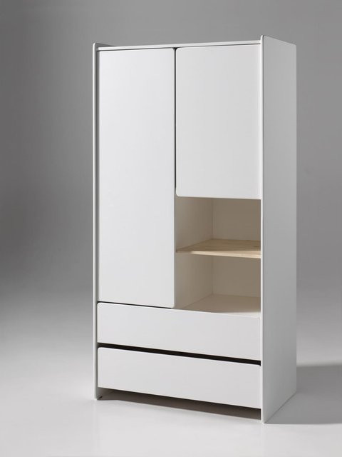 Vipack Kleiderschrank Kiddy in Weiß mit 2 Türen und 2 Schubladen für Kinderzimmer und Babyzimmer - Bild 1