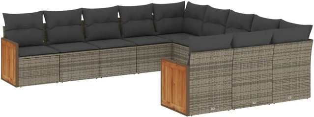 vidaXL 11-tlg. Garten-Sofagarnitur aus Polyrattan in Grau mit Kissen und Stauraum - Bild 1