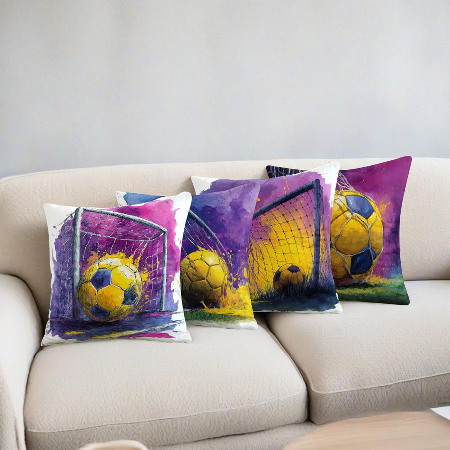 Aquarell Fußball Wurfkissenbezug mit Fußballtornetz-Druck, Multicolor, B/B: 18 x 18 cm - Bild 3