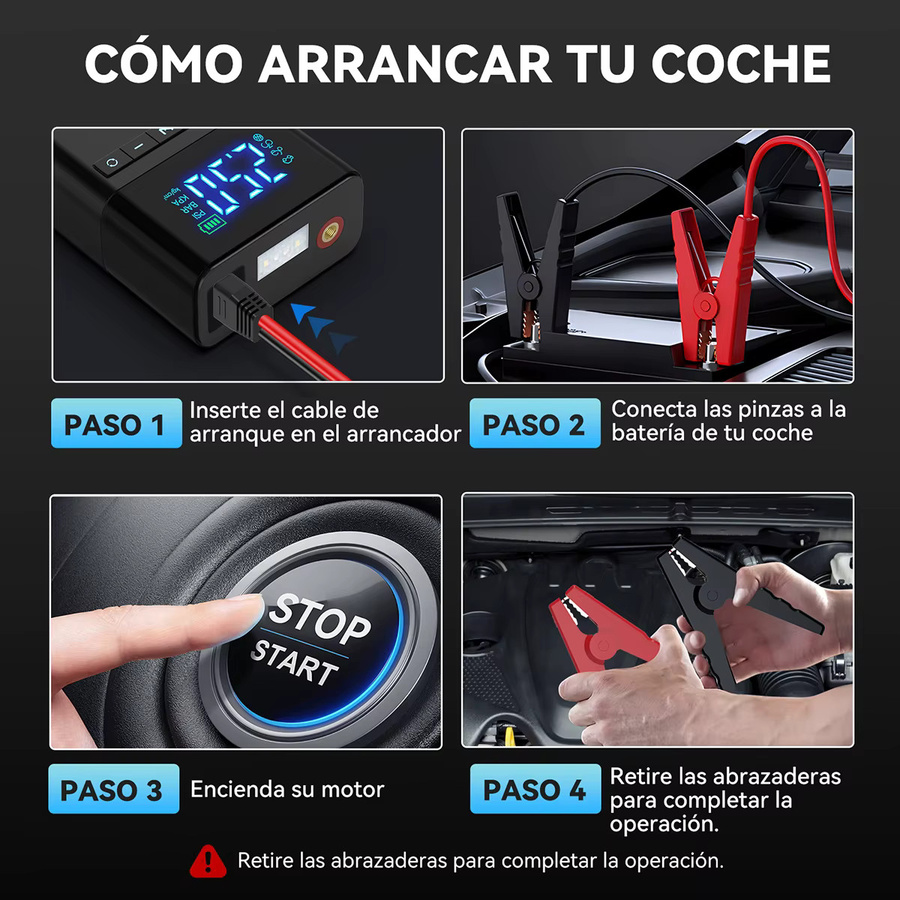 BSMOOM Auto-Starthilfe-Powerbank mit 150PSI Luftpumpe und 3-Modus-LED-Taschenlampe, 1500A Notfall-Starter für 12V Autobatterien, Schwarz - Bild 3